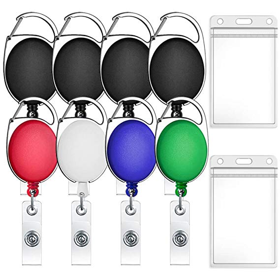 Selizo 8 Packs Assorted Color Retractable Badge Holder Carabiner Reel Clip with ID Card Holders