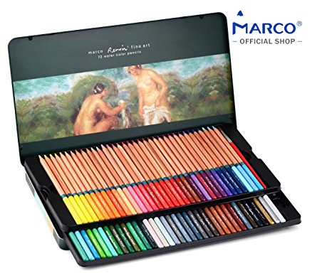 [MarcoOfficialShop]Renoir 72 WaterColor Pencils,Tin Box,3.7mm Super Thick Lead, Fragrant Ceder Wood, Ultimate Set for Artist,Brush included, Extra Protection Packaging, Fine Art D3120-72