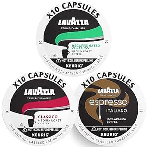 Lavazza K-Cups Mix 30 Pods - Espresso Italiano, Classico, Decaf, 10ea Espresso Cups Arabica, Compatible Keurig Brewers, Single Serve Coffee Machines, Light, Medium, Dark Roast, Kcups Coffee Caps