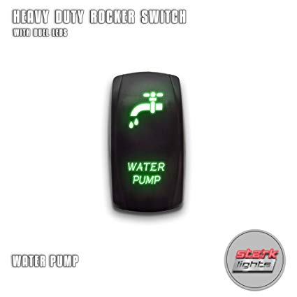 WATER PUMP - Green - STARK 5-PIN Laser Etched LED Rocker Switch Dual Light - 20A 12V ON/OFF