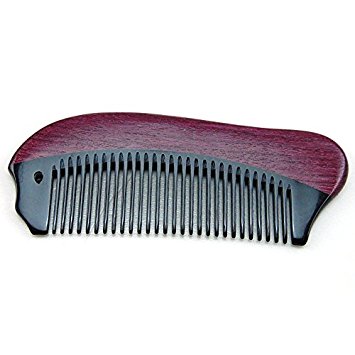 Handmade Natural Buffalo Horn & Purpleheart Wood Hair Comb / Beard Comb, Anti Static Fish Shaped Pocket Horn Comb 5"