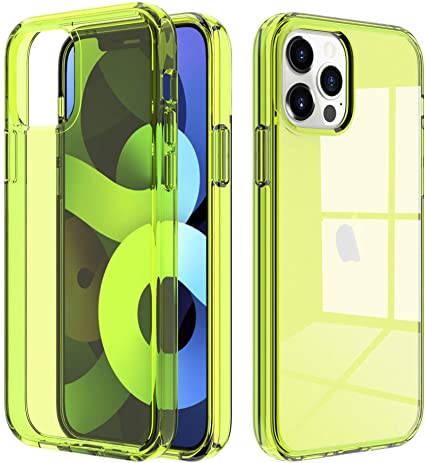 BAISRKE Clear Designed Case Compatible with iPhone 12 Pro Max, [Anti-Yellowing] Shockproof Protective Hybrid Phone Cases Slim Lightweight Cover for iPhone 12 Pro Max 6.7" 2020 - Fluorescent Green
