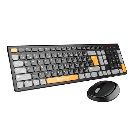 Portronics Key7 Combo Wireless Keyboard & Mouse Set with 2.4 GHz USB Receiver, 10m Working Range, 12 Shortcut Keys, Adjustable DPI, 10 Million Key Life & Click Life for PC, Laptop, Mac (Black Orange)