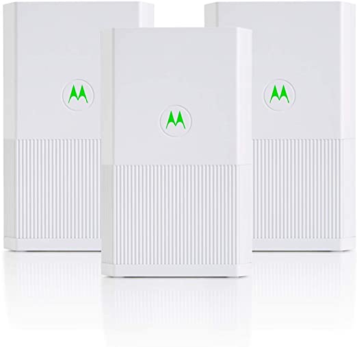 Motorola Whole Home Mesh WiFi System, AC2200 Tri-Band Mesh WiFi 3-Pack, up to 9,000 sq ft, Router Plus 2 Satellites (MH7023), White