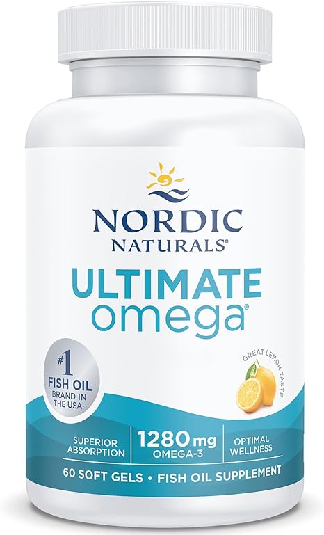 Nordic Naturals, Ultimate Omega-3, 1280mg, with EPA and DHA, High Dose, Lemon Flavour, 60 Softgels, Lab-Tested, Soy Free, Gluten Free, Non GMO