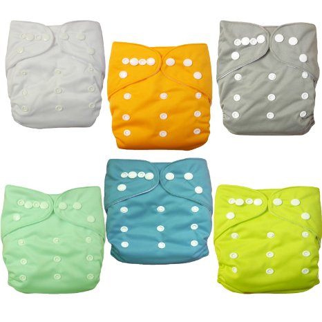 Alva Baby 6pcs Pack Pocket Washable Adjustable Cloth Diaper with 2 Inserts Each Neutral Color 6BM98