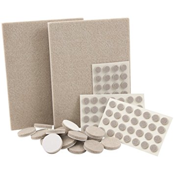 Self-Stick, Heavy Duty Felt Pads Value Pack Assortment for Hard Surfaces (102 pieces) - Oatmeal, Assorted Sizes
