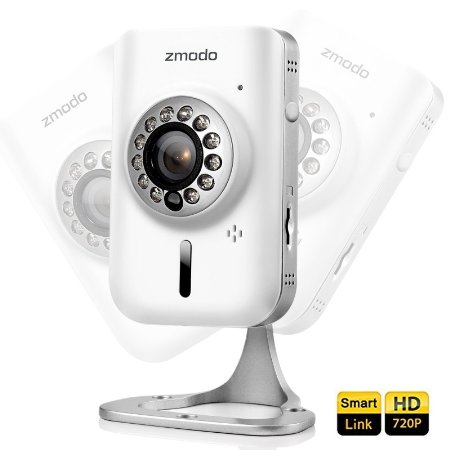 [Advanced Smart Link] Zmodo H.264 720P Mega-Pixel HD Wi-Fi Mini Network IP Camera Baby / Pet Monitor with Two Way Audio & Motion Detection (1280x720 Pixels, meShare Multiple Mobile Viewing, Superior Night Vision, Push Alert, Micro SD Card Slot) - White