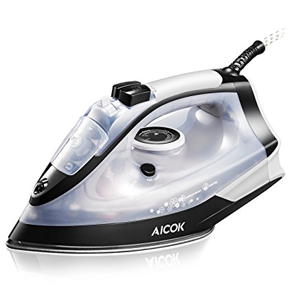 Aicok Iron, Steam Iron, Full Function Ironing Press, Variable Temperature and Steam Control with Non-Stick Soleplate, 2200W, White