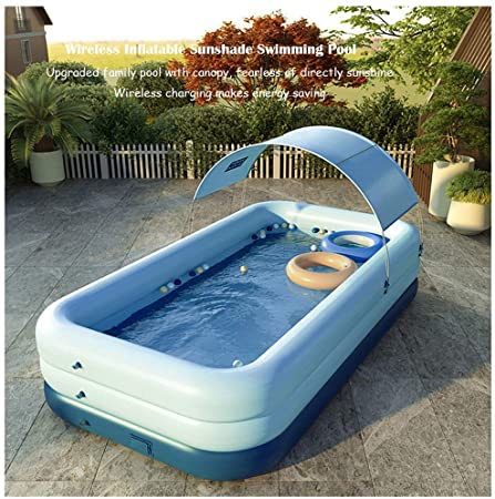 Akaho Inflatable Swimming Pool with Sunshade Canopy,Family Pool with One-Button Automatic Inflation, Suitable for Backyard/Patio/Beach 210cm/260cm (Blue, 210 x 150 x 68cm / 83 x 59 x 26.7in)