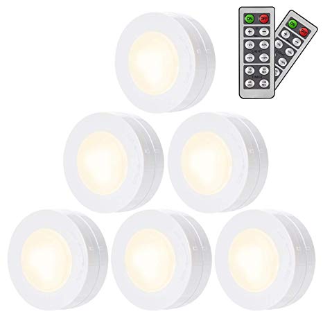 LED Under Cabinet Lighting,SALKING Wireless LED Puck Lights with Remote Control,Dimmable Closet Light, Natural White Battery Powered Under Counter Lights for Kitchen,6 Pack