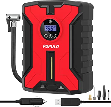 Dual-Power 150PSI Cordless Tire Inflator Portable Air Compressor, Rechargeable Battery Powered Tire Pump with USB Charge, 12v Car DC Electric Air Pump with Digital Pressure Gauge for Car, Bike etc