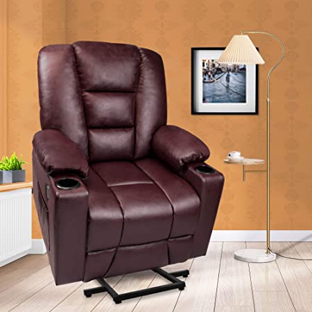 Maxxprime Upgraded Electric Power Lift Recliner Chair Sofa for Elderly, PU Faux Leather, with Remote Controls, 3 Positions, 2 Side Pockets & Cup Holders, Dual USB Ports (Saddle)
