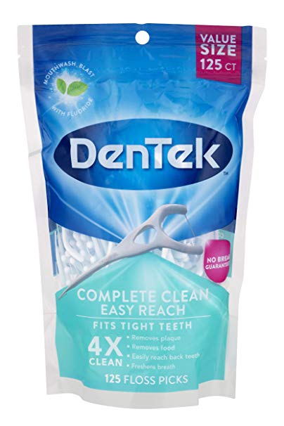 DenTek Complete Clean Floss Picks | Removes Food & Plaque | 125 Count | 36 Pack