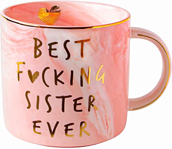 Vilight Best Sister Ever Funny Gifts Mug - Pink Marble Ceramic Coffee Cup 11.5 Oz
