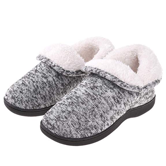 Women Ankle High Slippers Plush Fleece House Shoes Boots Warm Cotton Cable Knit Anti Skid Indoor Outdoor Booties