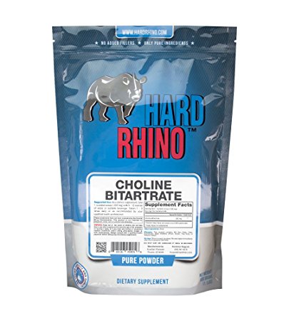 Hard Rhino Choline Bitartrate Powder, 500 Grams (1.1 Lbs), Unflavored, Lab-Tested, Scoop Included