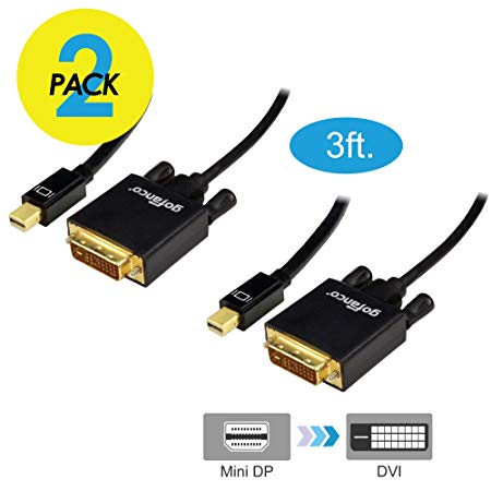 gofanco [2-pack] Gold Plated 3 Feet Mini DisplayPort to DVI Adapter Cable (Black) - Thunderbolt 2 Compatible for Apple MacBooks & Mac Mini, Surface Pro's, Surface 3 & Surface Book, and others