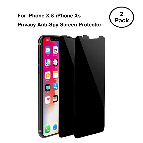 [2-Pack] for iPhone X/XS Privacy Anti-Spy Tempered Glass Screen Protector,HiYo lala[Case Friendly][3D Touch] [Bubble Free][9H Hardness] Tempered Glass Screen Protector for iPhone X/XS(Black)