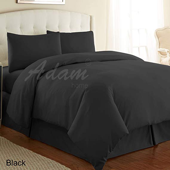 Adam Linens Plain Dyed Poly Cotton Duvet Quilt Cover Bed Set With Pillow Cases All Sizes (Black, King)