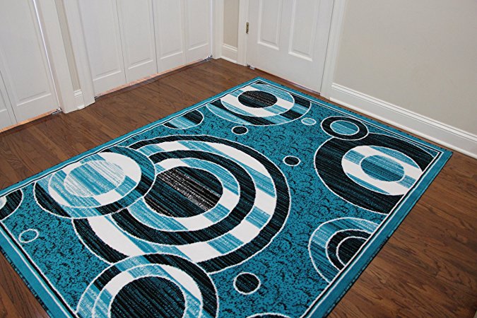 Eldorado Modern Design Printed Circles Area Rug, Fashionable Geometric Shapes (5'3"X7'2", Turquoise)