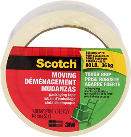 Scotch Packing Tape Tough Grip Moving Tape, 1.88" x 50m, 1 Roll