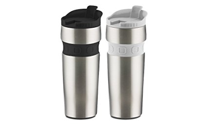 Hamilton Beach Hamilton Beach Contour Grip Stainless Steel Travel Mug Set (2 Pack), 14 oz, Black/White