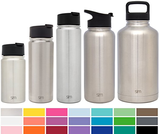 Simple Modern Summit Water Bottle   Extra Lid - Vacuum Insulated 18/8 Stainless Steel Powder Coated - 6 Sizes, 22 Colors