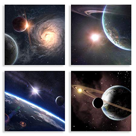 Satellite View Canvas Set,Outer Space Stars Print Creative Galaxy Wall Art Decor for Bedroom, Modern Home Decor Universe Artwork Wall Print Planetary Wall Decor Astronomy Abstract Art
