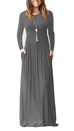 Viishow Women's Long Sleeve Loose Plain Maxi Dresses Casual Long Dresses With Pockets