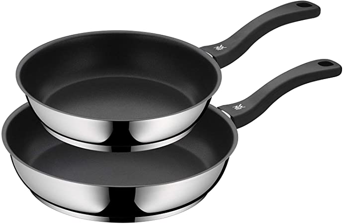 WMF Devil Pans Set of 2聽Nonstick Frying Pan Coated 24聽28聽cm Permadur Flame-Retardant Plastic Handle Cromargan Stainless Steel Hand Wash Dfrei Induction Frying Pan, Silver, 16聽cm (Pack of 2聽Units