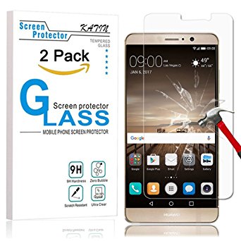 Mate 9 Screen Protector - KATIN [2-Pack] Huawei Mate 9 Tempered Glass Screen Protector [Will Not Fit Entire Screen] Anti-Fingerprint, Bubble Free, 9 Hardness with Lifetime Replacement Warranty