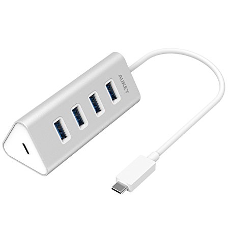 AUKEY USB C Hub 4 Port USB 3.0 , USB C Port with PD ( Power Delivery ) Type C Hub for New MacBook, Google Chromebook Pixel 2015 and More