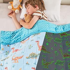 yescool Weighted Blanket 3 Pounds Weighted Lap Blanket, Glow in The Dark Dinosaur Heavy Blanket for Sleeping, Washable Warm Minky Weighted Throw Blanket for 20-40lbs, 36"x48"