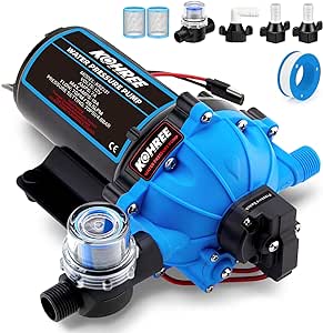 Kohree RV Fresh Water Pump 7GPM 70PSI, 12V DC Water Pump, Upgraded Five Chamber Self-Priming Diaphragm Water Pump with Heavy Duty Pressure Switch and Strainer for RV, Marine, Yacht, Caravan