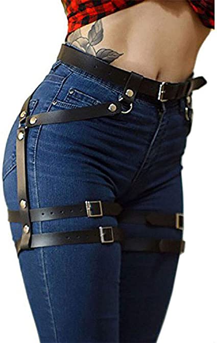 Women's PU Leather Leg Garter Caged Body Harness Belt Adjustable Punk Waist Belt Festival Rave Costume