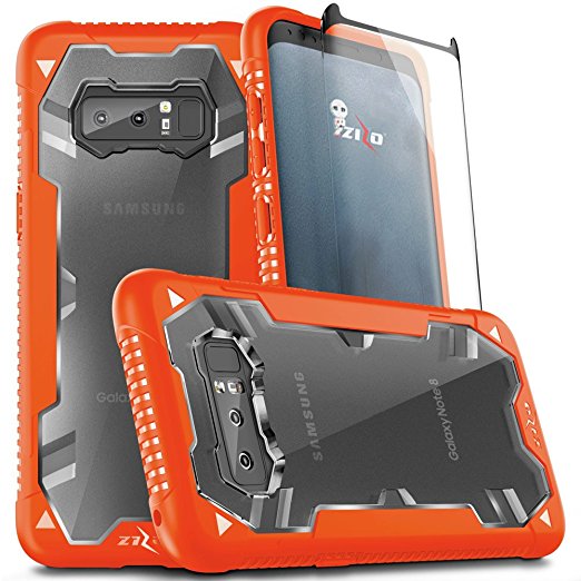 Samsung Galaxy Note 8 Case, Zizo Proton 2.0 Cover [Military Grade Drop Tested] w/ 0.3m 9H [Curved Full Glass Screen Protector] - Galaxy Note 8 Orange/Clear