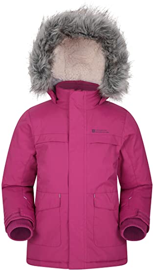 Mountain Warehouse Samuel Kids Parka Jacket - Water Resistant, Fur Hoodie, Fleece Lined, Multiple Pockets Ideal for Winter