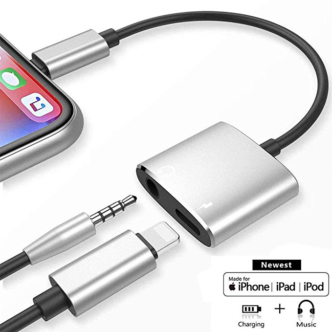 Headphone jack Adapter for iPhone Dongle Aux Audio Cable to 3.5mm Splitter 2 in 1 Accessories for Charging and Music Car Accessories Compatible for iPhone XS/MAX/XR/X/8/8Plus/7/7Plus Support all iOS