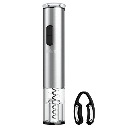 Kealive Wine Opener, Electric Wine Bottle Opener with Foil Cutter, Battery Powered, Metallic Finish, Silver