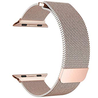 FanTEK for Apple Watch Band, Milanese Loop Stainless Steel Bracelet Smart Watch Replacement Strap for iWatch Series 1/2/3 All Models with Powerful Unique Magnet Lock Clasp 38mm (Gold)