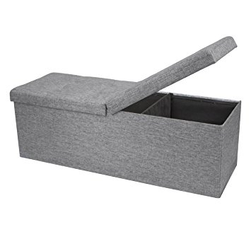 Otto & Ben 45" SMART LIFT TOP Ottoman Bench - Light Grey / Folding Storage Ottoman / Stool / Linen Fabric