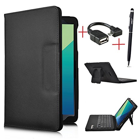 IVSO Galaxy Tab A 10.1 with S Pen Keyboard case - Ultra-Thin PU Leather DETACHABLE Bluetooth Keyboard Stand Case / Cover for Samsung Galaxy Tab A 10.1 with S Pen SM-P580NZWAXAR(Black)