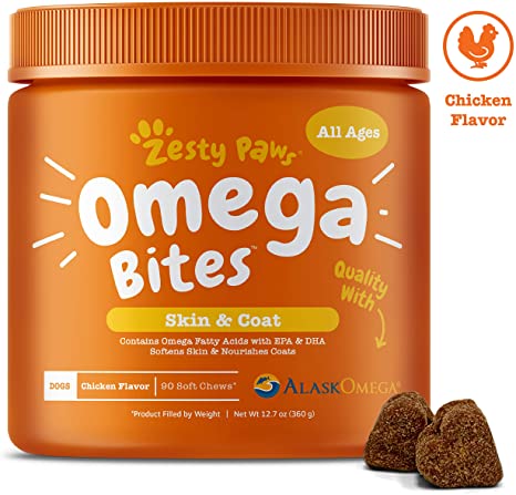 Omega 3 Alaskan Fish Oil Chew Treats for Dogs - with AlaskOmega for EPA & DHA Fatty Acids - for Shiny Coats & Itch Free Skin - Natural Hip & Joint Support   Promotes Heart & Brain Health - 90 Count