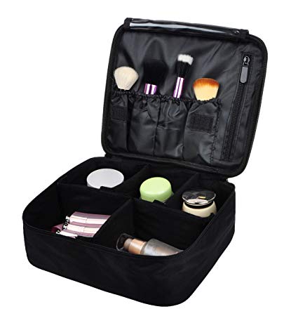 Vercord Travel Makeup Cosmetic Train Case Portable Brushes Case Toiletry Bag Travel Kit Organizer Cosmetic Bag C Black