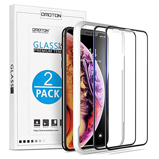 OMOTON 3D Full Coverage Tempered Glass Screen Protector Compatible with iPhone Xs Max 6.5 inch [2 Pack]