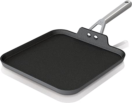 Ninja C30628 11-Inch Square Griddle Pan Foodi NeverStick Premium Hard-Anodized, Slate Grey, 11 Inch