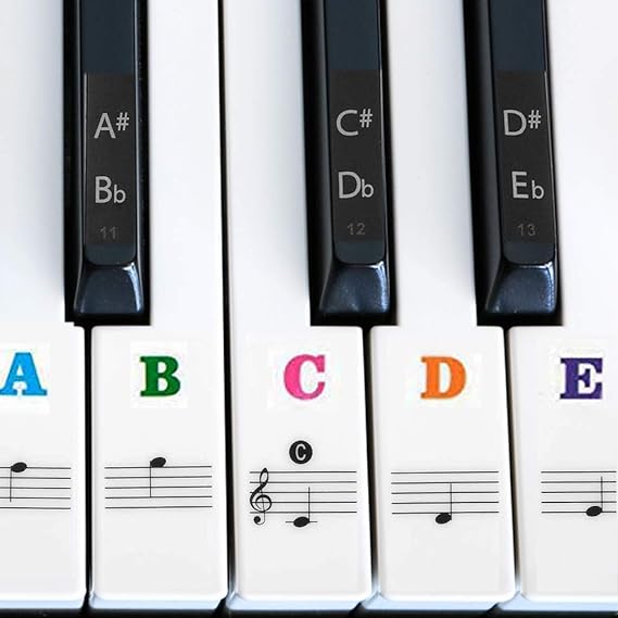IHUKEIT Piano Stickers for Keys - Removable Piano Key Stickers for 88/61/54/49/37 Keyboards Full Set Black and White Key Music Note Stickers for Both Adult and Kids Beginners - Leave No Residue - Colorful