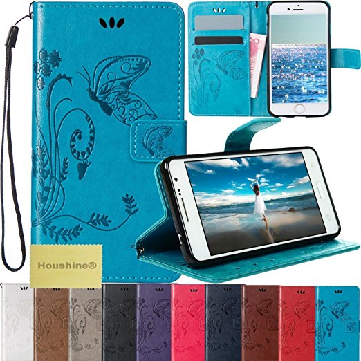 LG Stylo 2, Stylo 2 Plus Embossed Case, Houshine Emboss Butterfly Flip Wallet Stand Cover TPU Case Strap Card Holder Magnetic Buckle for LG Stylo 2, Stylo 2 Plus, Stylus 2, Stylus 2 Plus, Ocean Blue