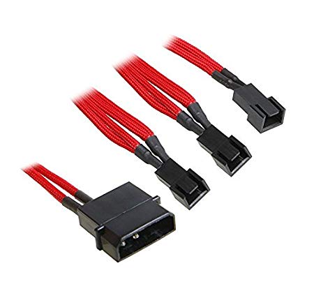 BitFenix 5V 20cm Molex to 3x 3-Pin Adapter - Sleeved Red/Black